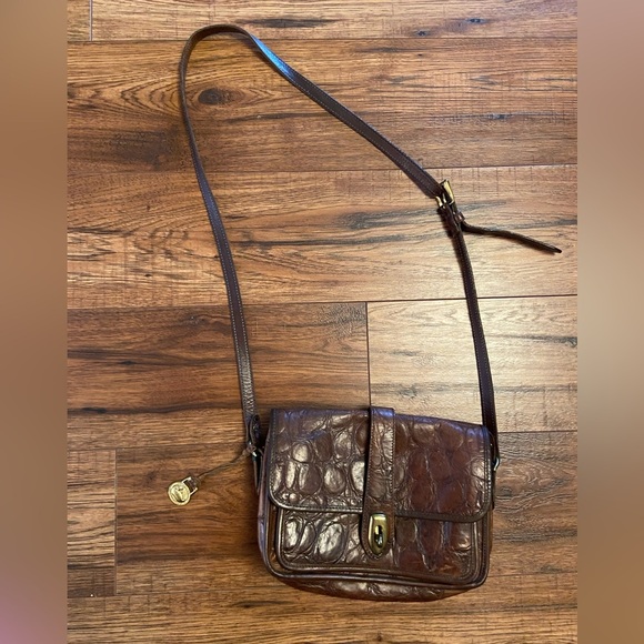 VTG RARE Dooney & Bourke Crossbody Bag Brown Leather Alligator Croc Embossed USA - Picture 3 of 16